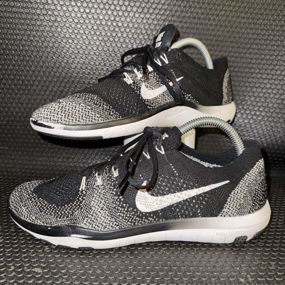 Nike Free Focus Flyknit Black White Athletic Running Shoes Womens Size 9